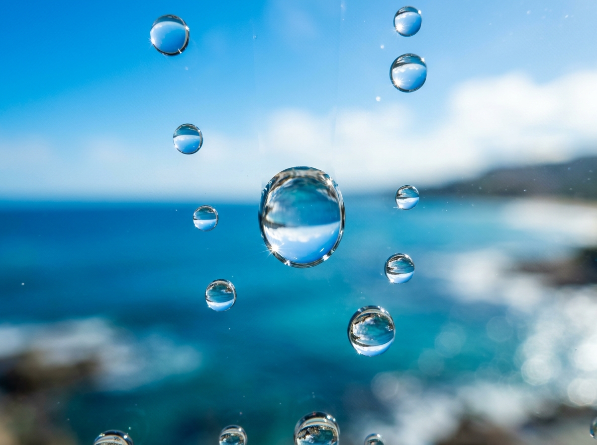 Glasklare Reinstwasser Wassertropfen auf Fensterglas in Kiel